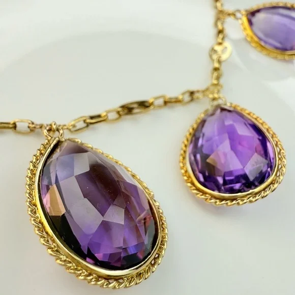 Antique Iberian 17K Gold Imperial Amethyst Fringe Necklace - Picture 12 of 16